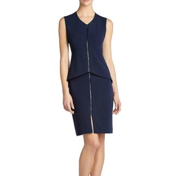BCBGMaxAzria Dresses & Skirts - BCBGMaxAzria Ellen Navy Sleeveless Zip-Peplum Midi Dress